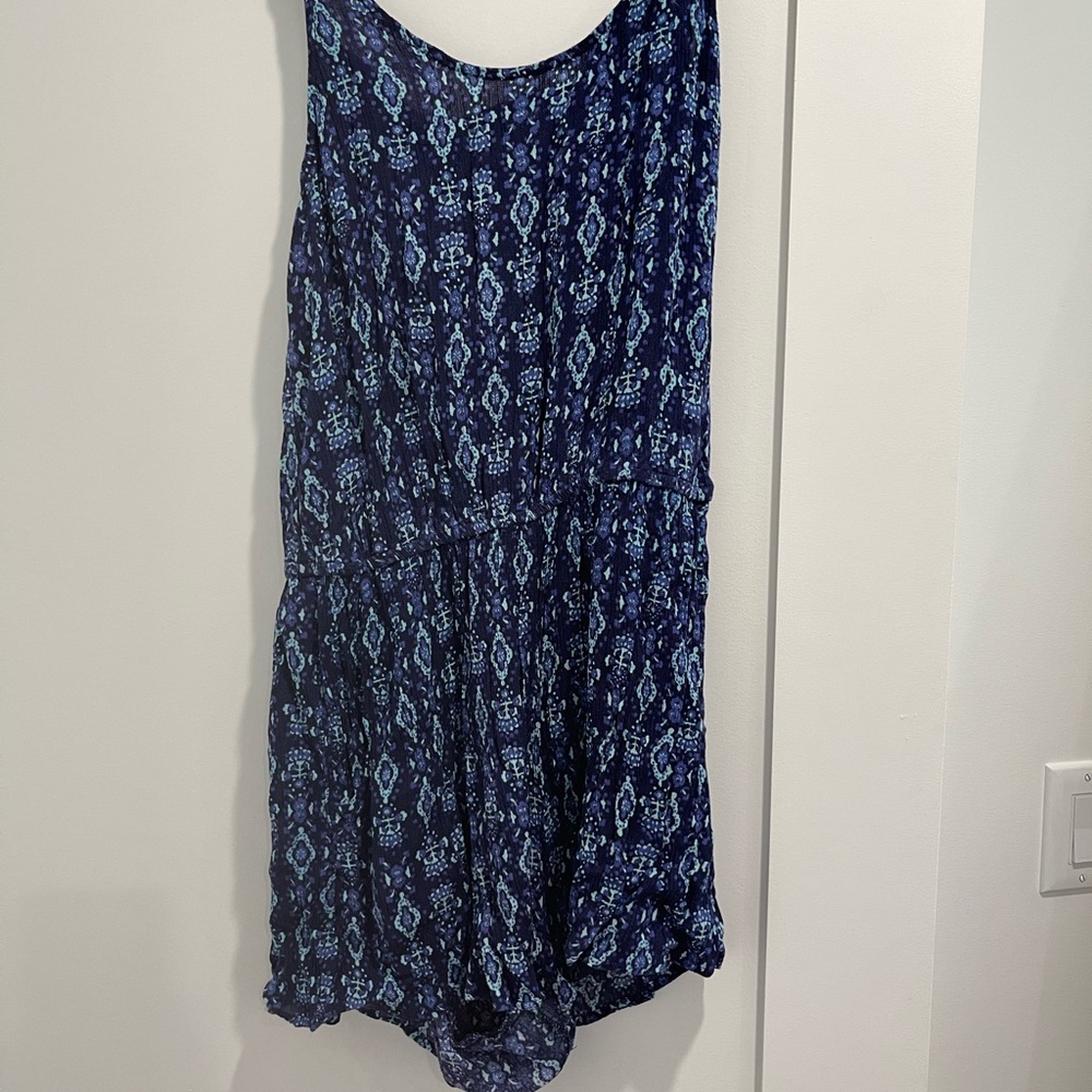 Elegant Blue Patterned Women's Romper